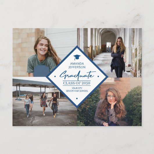 4 afstuderen voor fotocollage modern elegant scrip aankondigingskaart (Voorkant)