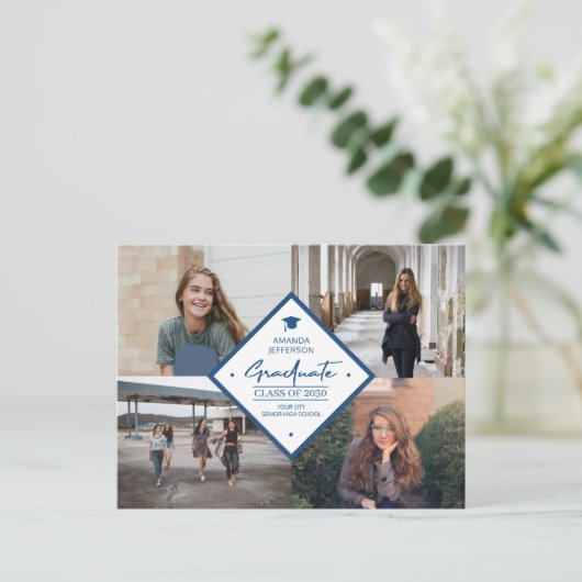 4 afstuderen voor fotocollage modern elegant scrip aankondigingskaart (Staand voorkant)