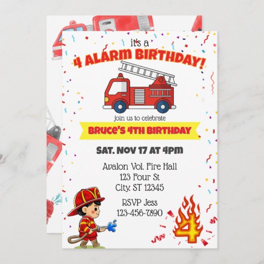 4 Alarm Fire Fighter 4th Birthday Kaart (Voorkant / Achterkant)