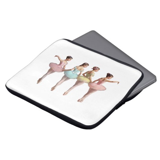 4 bailarinas con tutús rosa, amarillo, verde dulce laptop sleeve (Voorkant top)