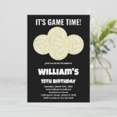 4 Balls Black Volleyball Birthday Invitations Kaart (Staand voorkant)