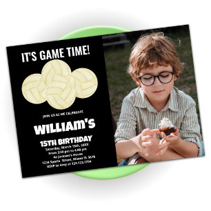 4 Balls Black Volleyball Birthday met foto Kaart