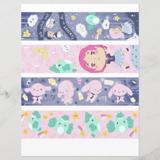 4 Bewerkbaar Kawaii Blue & Roze Bladwijzer (Achterkant)