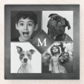 4 Black White Photo Chalkboard Collage Monogram Glazen Onderzetter (Voorkant)