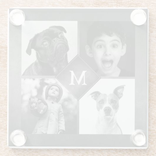 4 Black White Photo Chalkboard Collage Monogram Glazen Onderzetter (Achterkant)