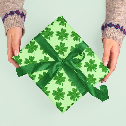 4 Bladklaver St Patrick's Day Lichtgroen Cadeaupapier