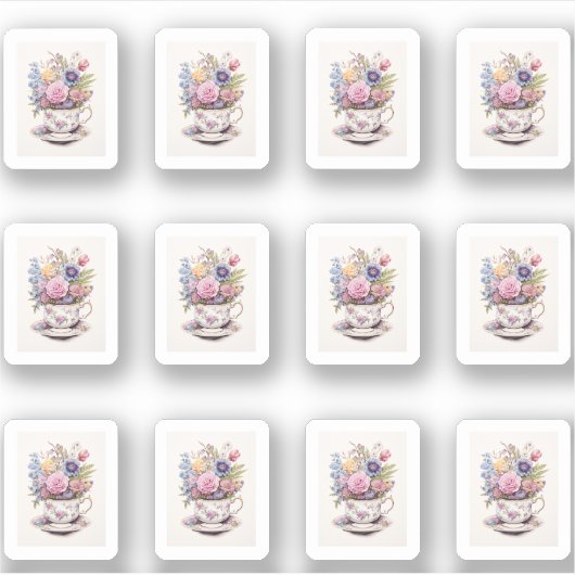 4 Bloemen in een Kopje Sticker (Voorkant)