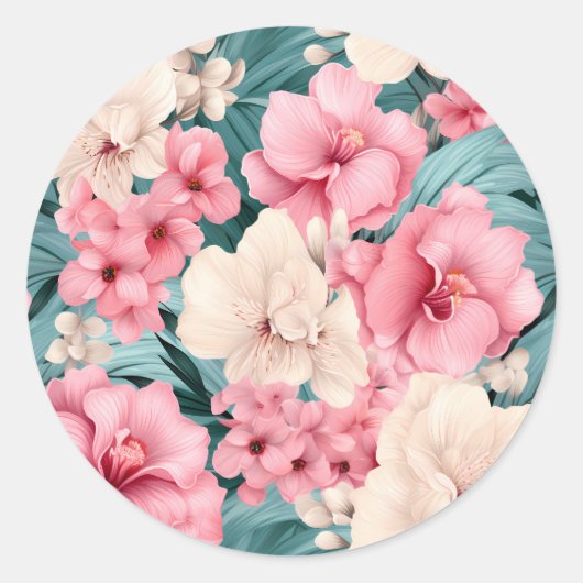 #4 Bloemen patroon Ronde Sticker (Voorkant)