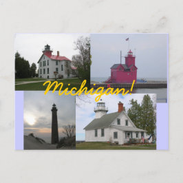 4 Briefkaarten van vuurtoren van het meer van Mich