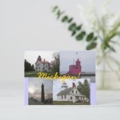 4 Briefkaarten van vuurtoren van het meer van Mich (Staand voorkant)