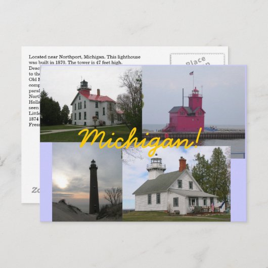 4 Briefkaarten van vuurtoren van het meer van Mich (Voorkant / Achterkant)