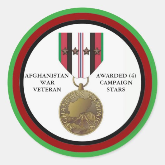 4 CAMPAGNE STARS AFGHANISTAN WAR VETERAN RONDE STICKER (Voorkant)