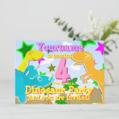 4 Cartoon Dinos Birthday Party uitnodigingen (Staand voorkant)