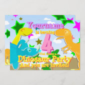4 Cartoon Dinos Birthday Party uitnodigingen (Voorkant / Achterkant)