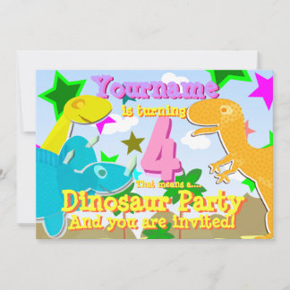4 Cartoon Dinos Birthday Party uitnodigingen