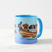 4 Cavalier King Charles Spaniels on a Boat Mok (Voorkant rechts)