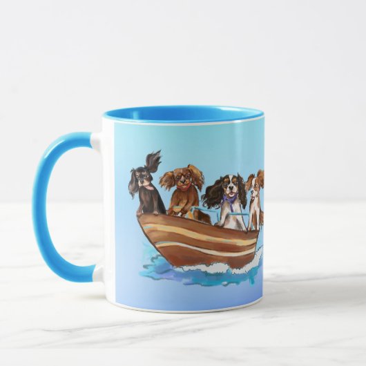 4 Cavalier King Charles Spanjels op een Boot Mok (Links)