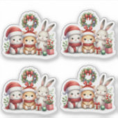 4 Christmas Woodland Animals Vakantie Stickers (Voorkant)