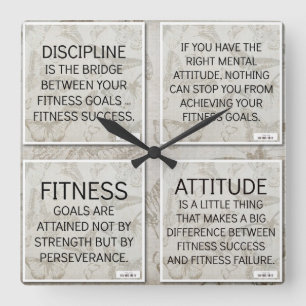 4 Citaten voor fitness Motivation: Wall Clock Vierkante Klok