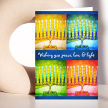 4 Colorful Hanukkah Menorahs Peace Love Light Chic