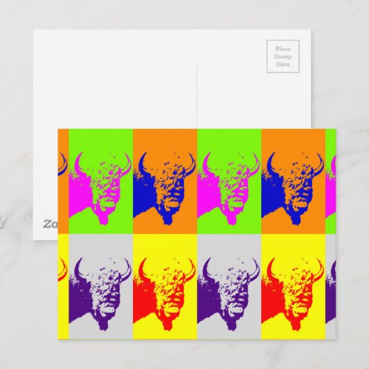 4 Colour Pop Art Buffalo Bison Briefkaart (Voorkant / Achterkant)
