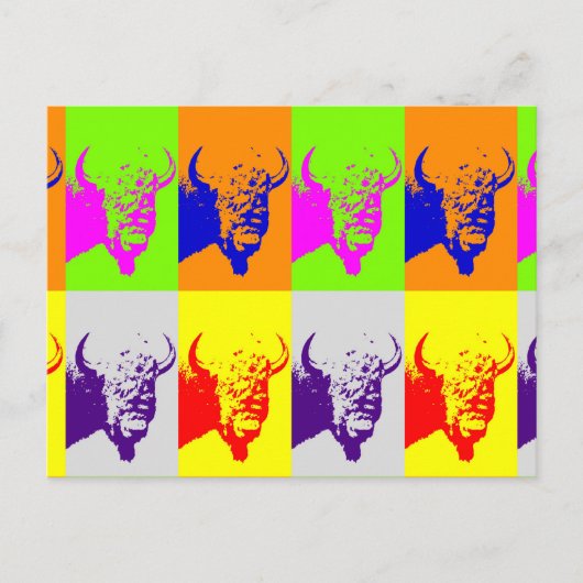 4 Colour Pop Art Buffalo Bison Briefkaart (Voorkant)