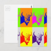4 Colour Pop Art Buffalo Bison Briefkaart (Voorkant / Achterkant)