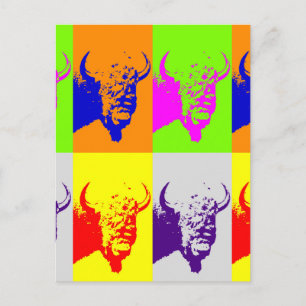 4 Colour Pop Art Buffalo Bison Briefkaart
