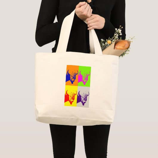 4 Colour Pop Art Buffalo Bison Grote Tote Bag (Voorkant (product))