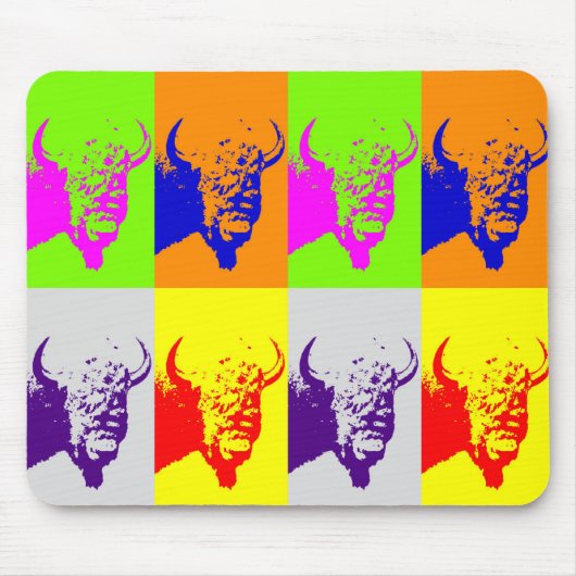 4 Colour Pop Art Buffalo Bison Muismat (Voorkant)