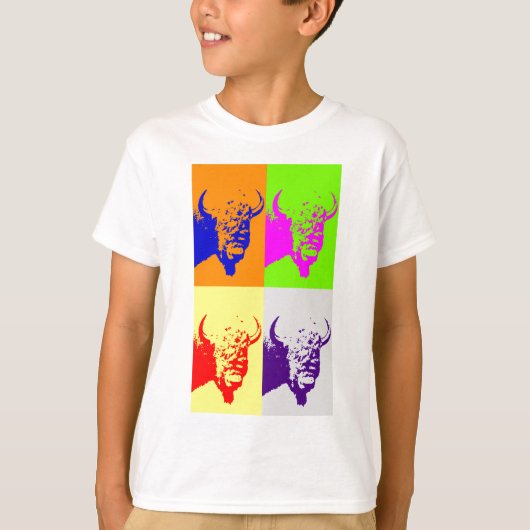 4 Colour Pop Art Buffalo Bison T-shirt (Voorkant)