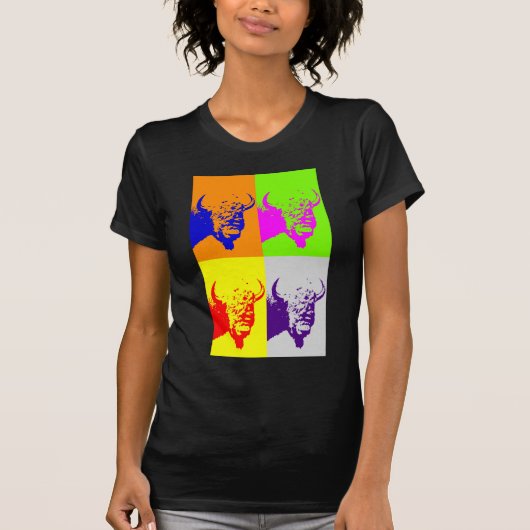 4 Colour Pop Art Buffalo Bison T-shirt (Voorkant)