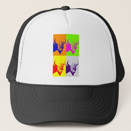 4 Colour Pop Art Buffalo Bison Trucker Pet (Voorkant)