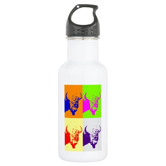 4 Colour Pop Art Buffalo Bison Waterfles (Voorkant)