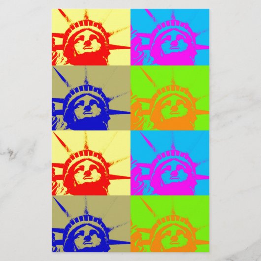 4 Colour Pop Art Lady Liberty Briefpapier (Voorkant)