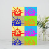 4 Colour Pop Art Lady Liberty Briefpapier (Staand voorkant)