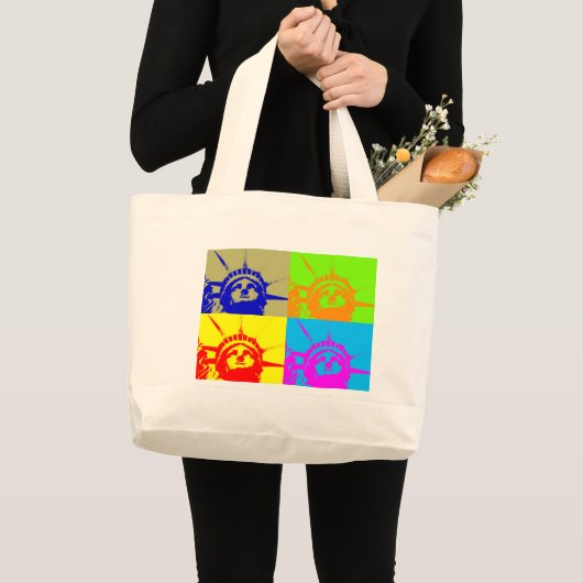 4 Colour Pop Art Lady Liberty Grote Tote Bag (Voorkant (product))