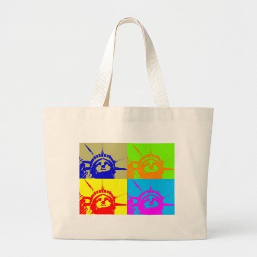 4 Colour Pop Art Lady Liberty Grote Tote Bag (Voorkant)