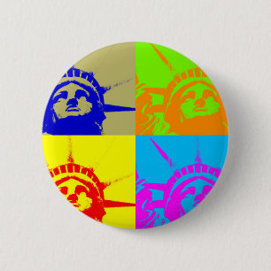 4 Colour Pop Art Lady Liberty Ronde Button 5,7 Cm