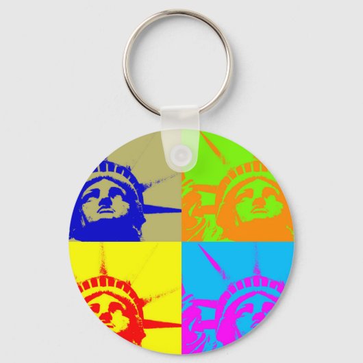 4 Colour Pop Art Lady Liberty Sleutelhanger (Voorkant)