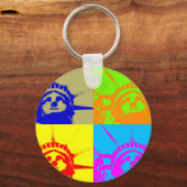 4 Colour Pop Art Lady Liberty Sleutelhanger (Voorkant)
