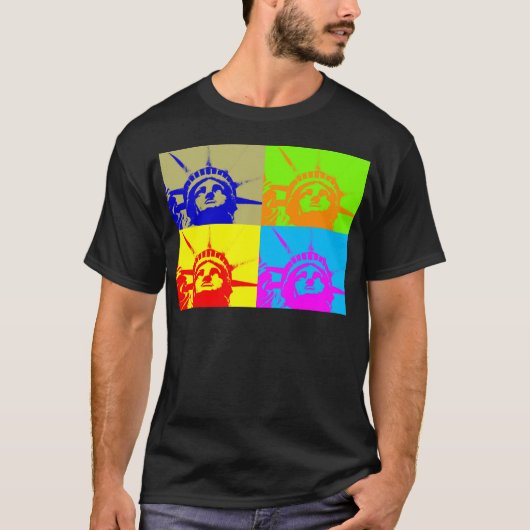 4 Colour Pop Art Lady Liberty T-shirt (Voorkant)