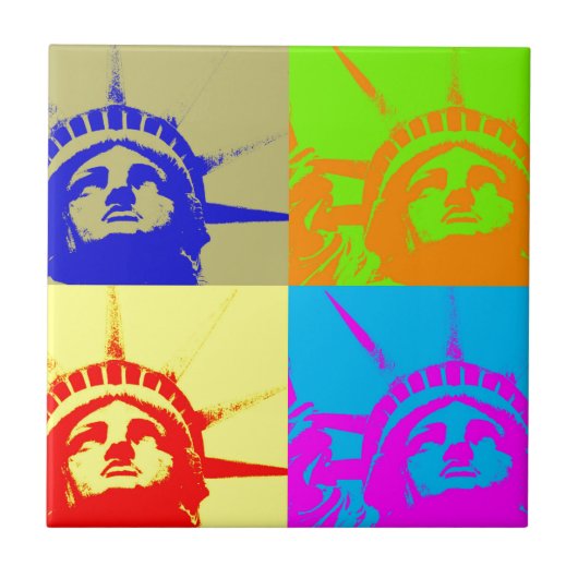 4 Colour Pop Art Lady Liberty Tegeltje (Voorkant)