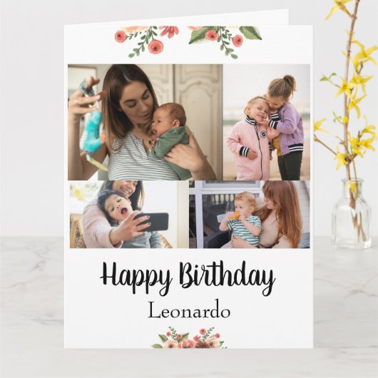 4 Costumize Foto's Gepersonaliseerde Script Verjaa Kaart (Gele Bloem)