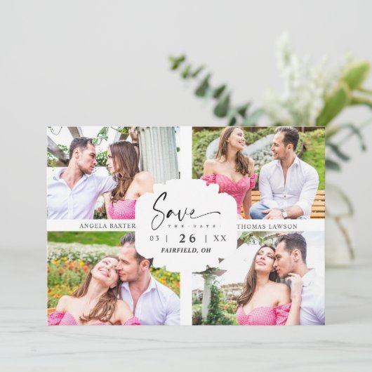 4 Custom Photos Minimalist Modern Collage Wedding (Staand voorkant)