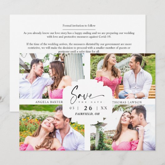 4 Custom Photos Minimalist Modern Collage Wedding (Voorkant / Achterkant)