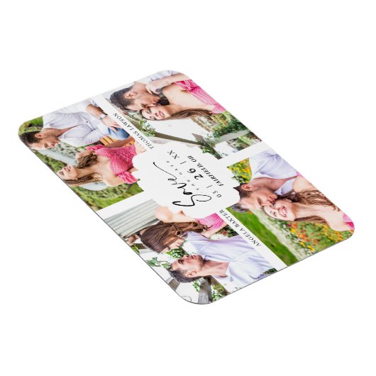 4 Custom Photos Minimalist Modern Collage Wedding Magneet (Rechterzijde)
