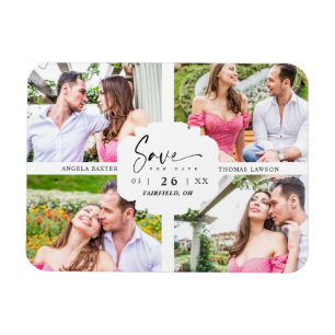 4 Custom Photos Minimalist Modern Collage Wedding Magneet