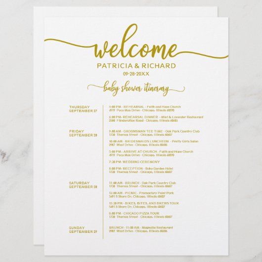 4 dagen Baby shower rondom de tijdlijn voor goud (Voorkant / Achterkant)