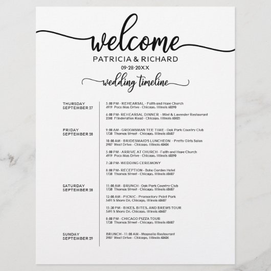 4 Dagen Trouwweekend Itinerary Chic Tijdschema (Voorkant)